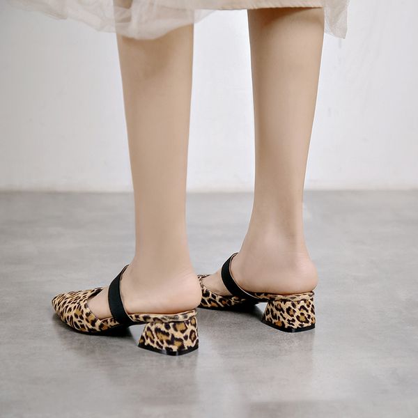 

pumps women shallow slip-on slingbacks mules shoes leopard mid women shoes heel, Black