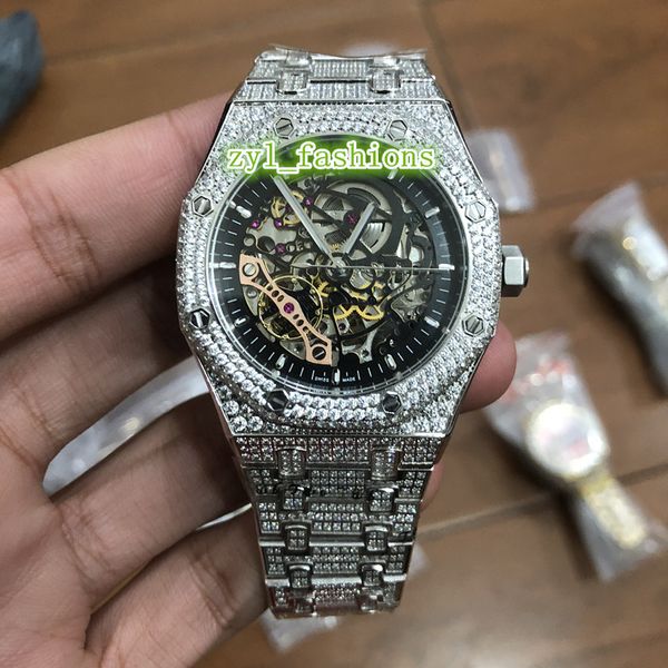 

Fa hion luxury men 039 watch ice diamond watch automatic mechanical hollow face watch ilver diamond ca e wri twatch