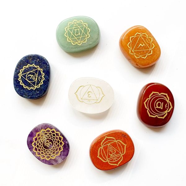 

bhuann natural crystals palm stones polished pendant 7 chakra stones set jewelry accessories making diy crystal healing stones, Silver