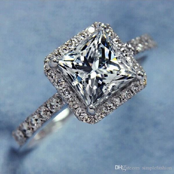 

vecalon игристые женщин ювелирные изделия принцессы вырезать 2ct имитации алмазов cz обручальное кольцо из белого золота заполненные женщины, Slivery;golden
