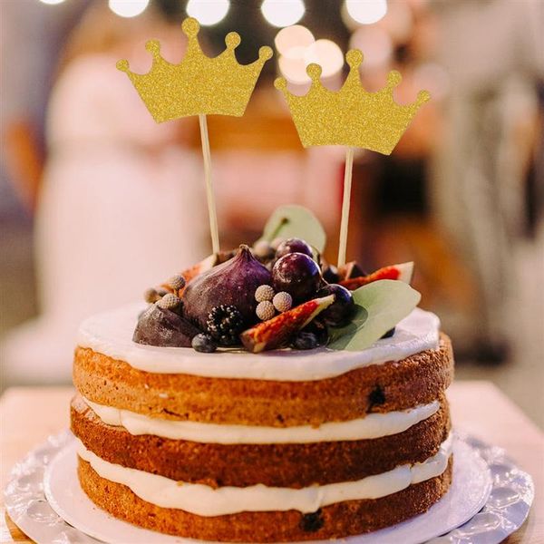 

24pcs корона форма торт toppers блеск бумаги торт выбор кекс декор для вечеринок свадебное engagement (золотой + серебро