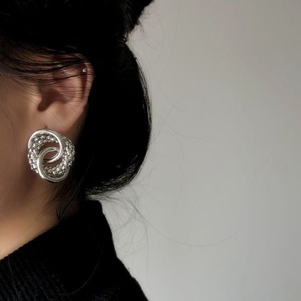 

huanzhi 2020 retro geometric irregular multi-layer circle twisted cross hollow out metal stud earrings for woman girls jewelry, Silver