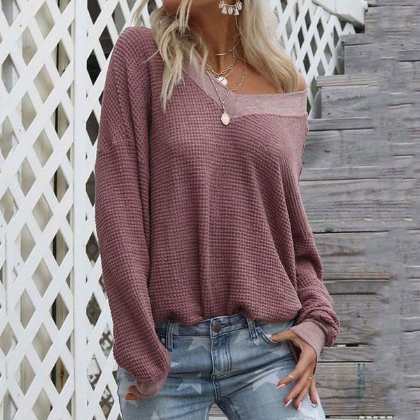 

2020 autumn knitted sweater v neck sweaters ladies long sleeve off shoulder sweater women loose pullover female, White;black