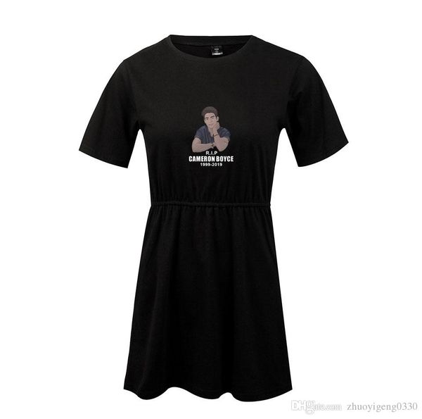 

cameron boyce fashion printed women dress summer short sleeve dresses 2019 casual hip hop streetwear beautiful dress, Black;gray
