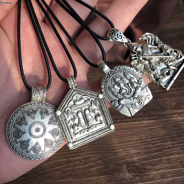 

yumfeel new vintage silver pendants necklace bohemian leather necklaces women men gifts jewelry