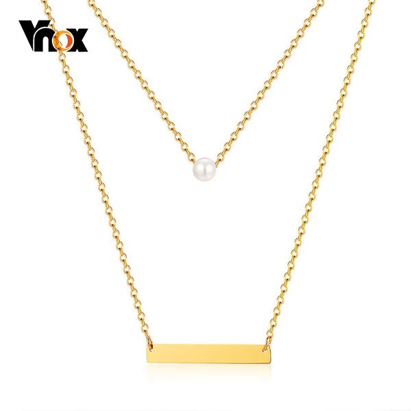 

vnox elegant simulated pearl choker necklaces for women gold tone stainless steel bar stars charm collar birthday gifts, Golden;silver