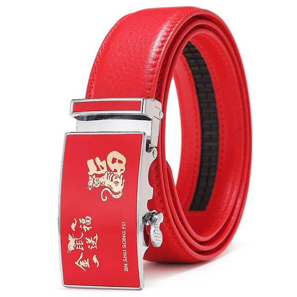 

year of the rat year belt male red wedding belt dermis automatic buckle is a middle-aged and old red belt woman fashion, Black;brown