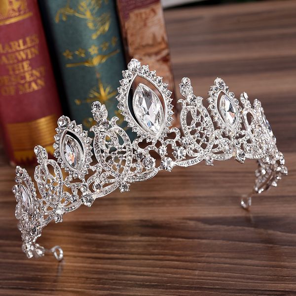 Cristalli d'argento di lusso Corone nuziali Diademi nuziali Gioielli con diamanti Copricapo con strass Accessori per capelli economici Tiara da spettacolo a quattro colori