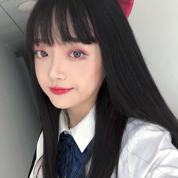 

buqi черные парики с челкой натуральные длинные прямые 35 см термостойкие синтетические косплей парики для чернокожих женщин партии, Black