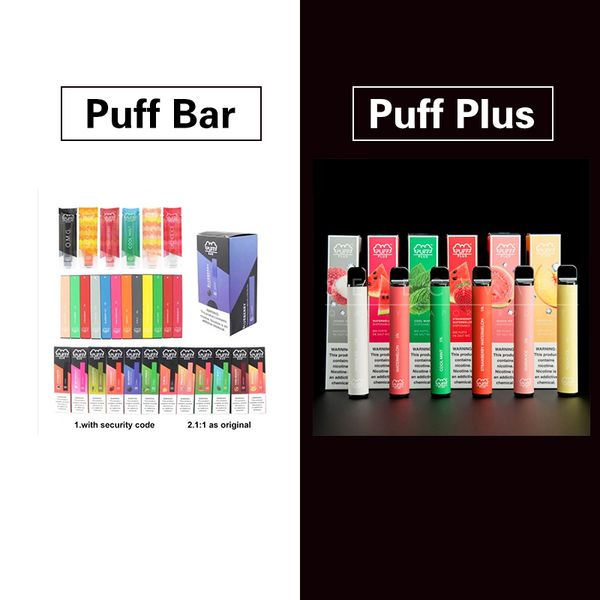 

Новый Puff Bar Plus С Стрелка Предварительно заполненные Одноразовая Vape Pen 280mAh аккумуляторная батарея 1,3 мл картридж 19 Доступные варианты