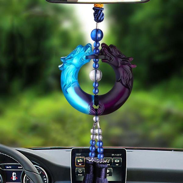 Car Pendant Glass Hanging Ornament Twin Dragon Tassel Automobiles Gift Interior Accessories Rearview Mirror Decoration Car Interior Parts For Sale Car