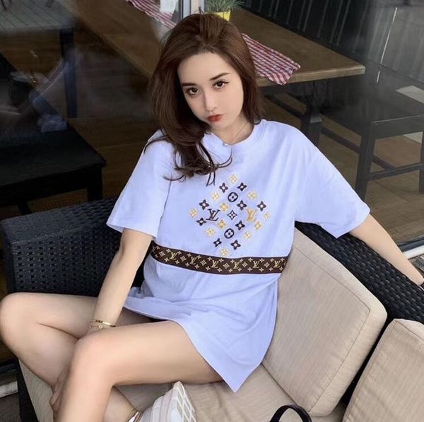 

2020 новая летняя женская роскошная вышивка футболка с короткими рукавами цветная мода футболки бесплатная доставка, White