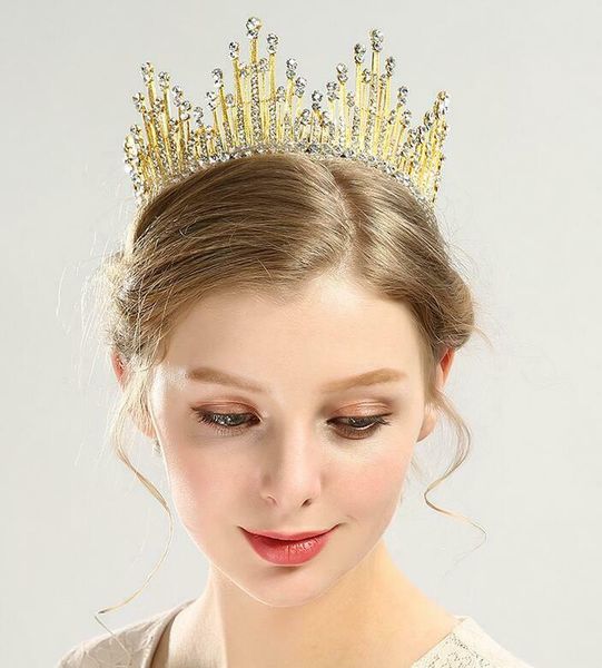 

wedding bride vertical needle model headwear alloy diamante pearl crown tiara princess crown hair pins for women baroque, Golden;white