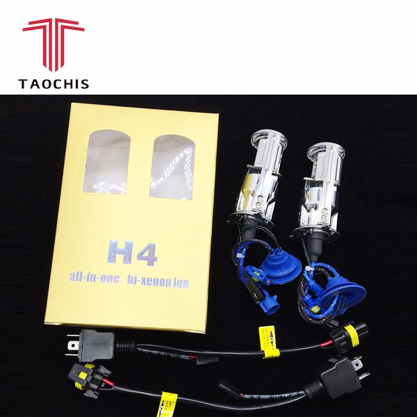 

taochis 2x 55w h4 lhd bi-xenon bulbs lossless hid bulb light lamp hi/lo beam headlight with mini projector lens 4300k 6000k