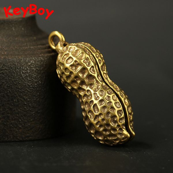 

copper men metal peanut car accessories keychains pendants gifts vintage brass key chain rings hanging trinket jewelry keyrings, Silver