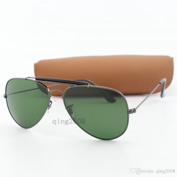 

50pcs 62mm glass lens men women polit fashion sunglasses uv400 txrppr gun frame green sun glasses with brown box, White;black