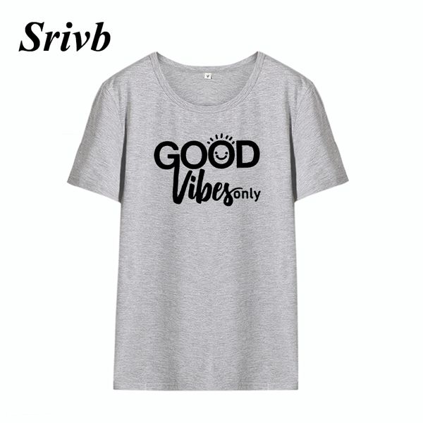 

srivb good vibes only tshirt femme harajuku plus size funny letter short sleeve women tumblr new fashion o-neck women t-shirt, White