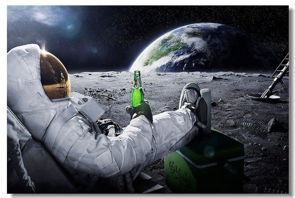 Astronaut On The Moon Earth Planet A Men Drink Beer Usa Flag Room Wall Art Silk Poster 24x36inch 24x43inch Wall Decal Wall Decal Adhesive From