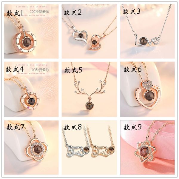 

s925 sterling silver love of necklace memory 100 of language i, Blue;slivery