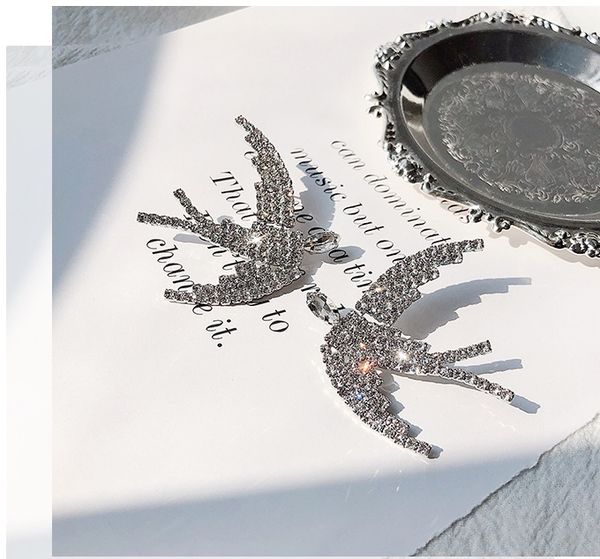 

s925 silver pin personality exaggerated large earrings new tide earrings temperament swallow diamond earrings for chic lady, gift for girls, Black;brown