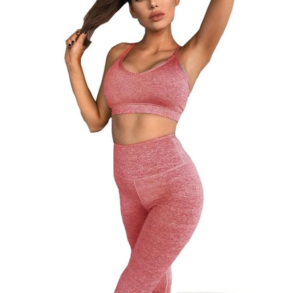 

summer ladies yoga sets seamless fitness sleeveless v-neck stretch bra +tight trousers gym home yoga clothes set 2020, White;red