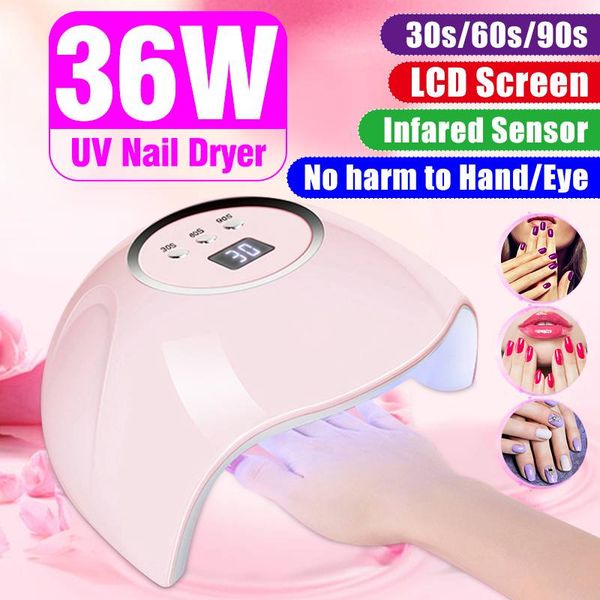 

lcd screen uv led lamp nail dryer 36w 3 timing modes 30s/60s/90s infrared gel nail polish manicure art tools