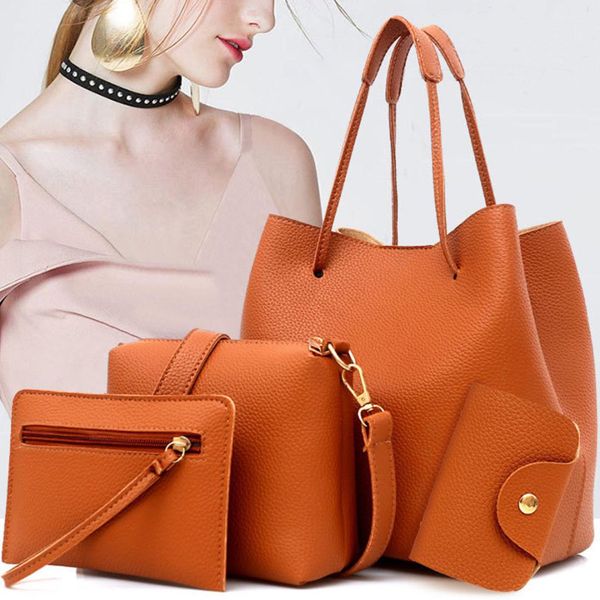 

4pcs women leather handbag lady shoulder bag tote purse messenger satchel set