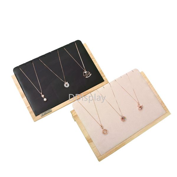 

[ddisplay]classic style solid wood jewelry display black leather necklace storage tray beige velvet pendant jewelry display