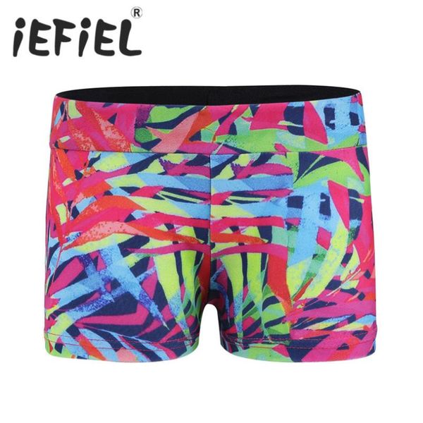 

new arrival kids girls children wide elastic waistband printed ballet dancewear shorts bottoms for sports workout gymnastic, Black;red
