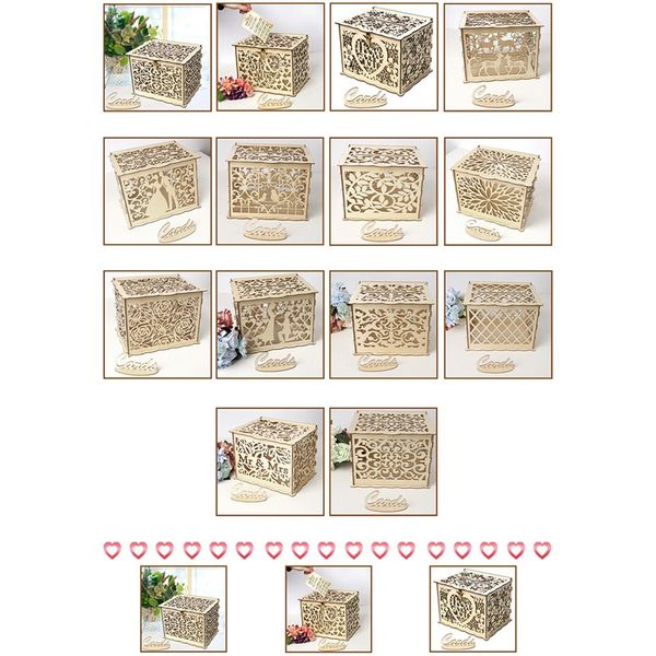 

jm01371 wooden wedding supplies diy flower business card box large (key +12 rubber ring) creative home wooden decorations other home decor