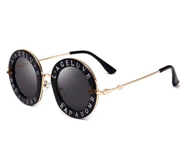 

trending products bee designer luxury women sunglasses pink fashion round letter pattern vintage retro metal frame sunglasses women, White;black