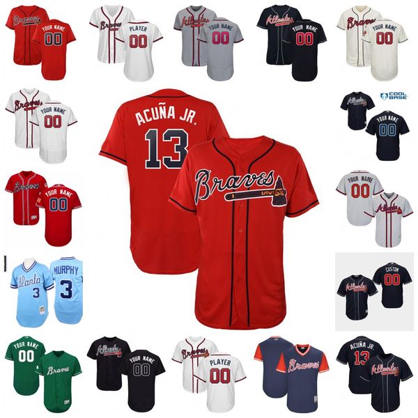 

2020 atlanta men braves jerseys ronald acuna jr. austin riley 27 ozzie albies freddie an dansby swanson chipper jones 10, Blue;black