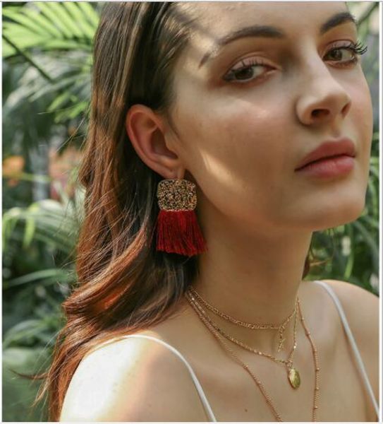 

2019 wholesale new designer bohemia hypoallergenic handmade amber long tassel earrings women jewelry gift fashion exaggerated earring, Silver