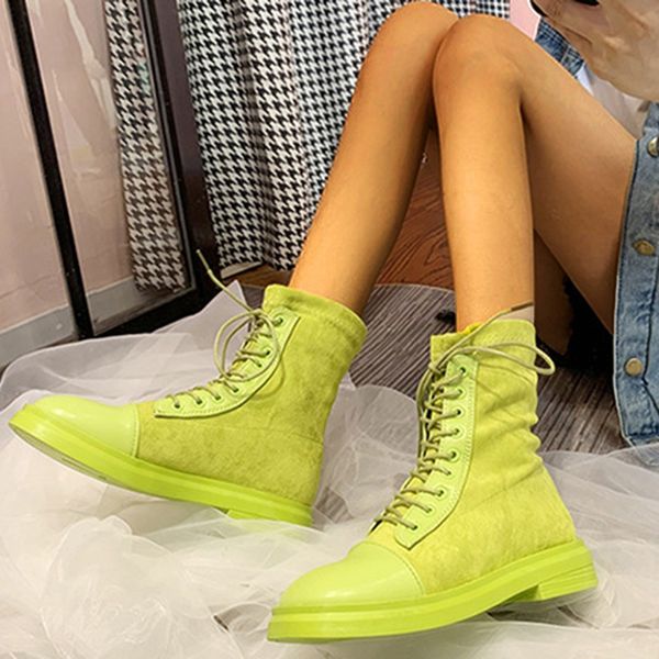 

fluorescent color women's ankle boots fashion round toe modis laced women's boots versatile keep warm women winter 2019, Black