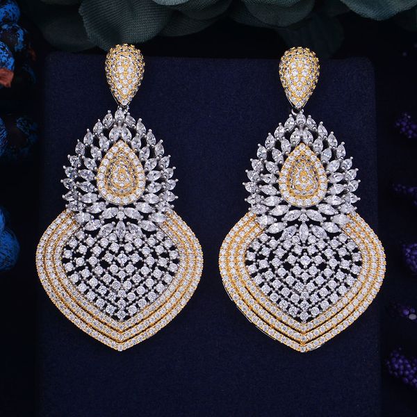 

godki 65mm luxury popular waterdrop gourd full mirco paved crystal zirconium naija wedding earring fashion jewelry for women, Silver