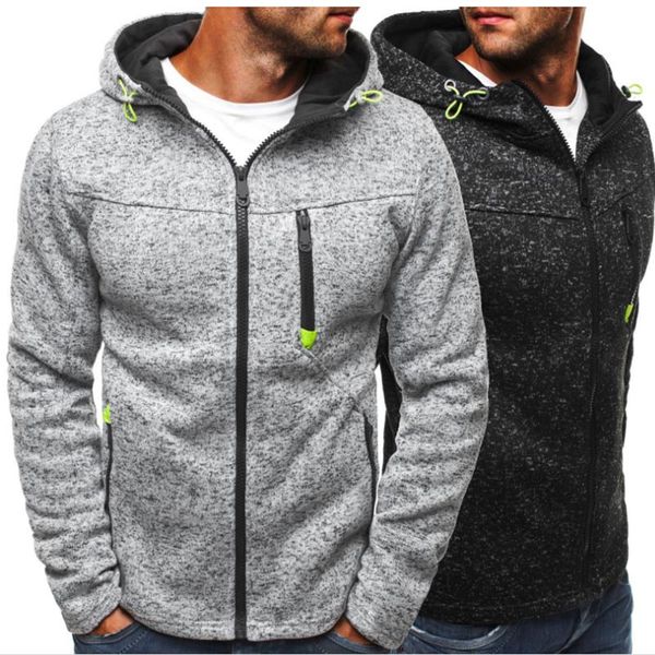 

men sports casual wear zipper fashion tide jacquard hoodies fleece jacket fall sweatshirts autumn winter coat, Black