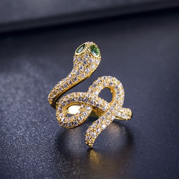 

fashion gold color open snake cubic zirconia wedding engagement ring for woman girls crystals gift rings bague femme zk40, Golden;silver