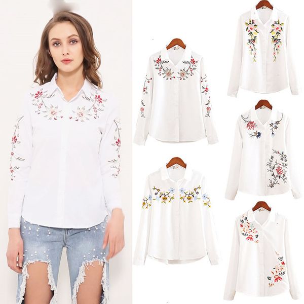 

womens blouses women clothing floral embroidered blouse shirt women slim white long sleeve blouses woman office shirts plus size