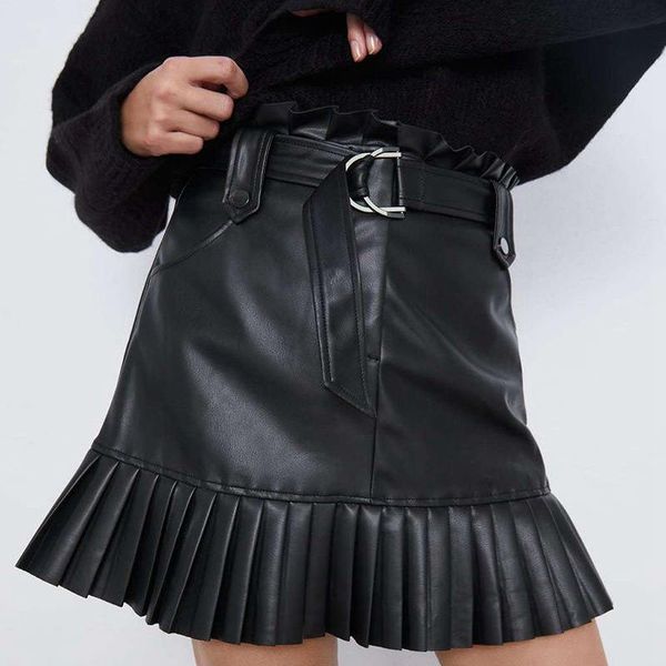 

fashion short pu women mini skirt black color elegant ladies pleated skirts