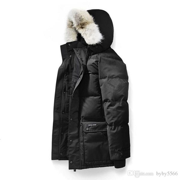 

canada warm manteau fur hooded thick winter men goose down jacket for canada male emory parka overcoat man outwear parka, Black