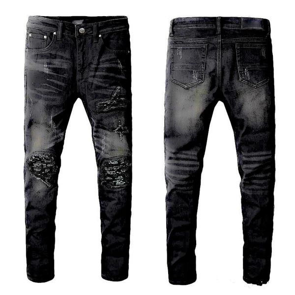 

fashion latest high-quality brand black grey hole patch jeans mens elastic tight motorcycle pants arn36 famous designer designer clothing, Blue