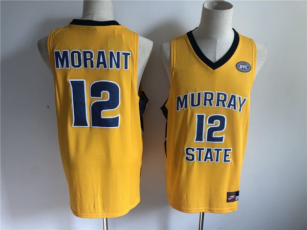 

ncaa murray state racers #12 ja morant college basketball jersey - yellow, Black