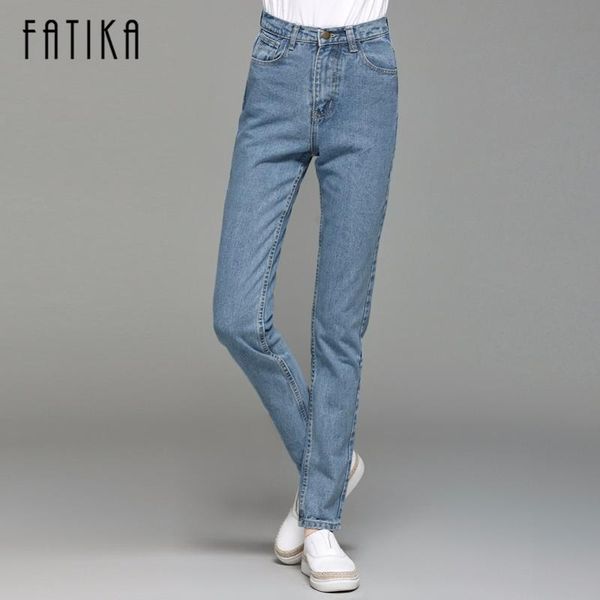 

fatika basic jeans mom pants harem jeans female straight all match basic high waist femme boyfriend denim pants for women, Blue