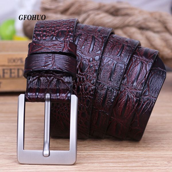 

new fashion luxury crocodile skin design men belt genuine leather pin buckle alligator jeans belts for men's cinto waisntband, Black;brown