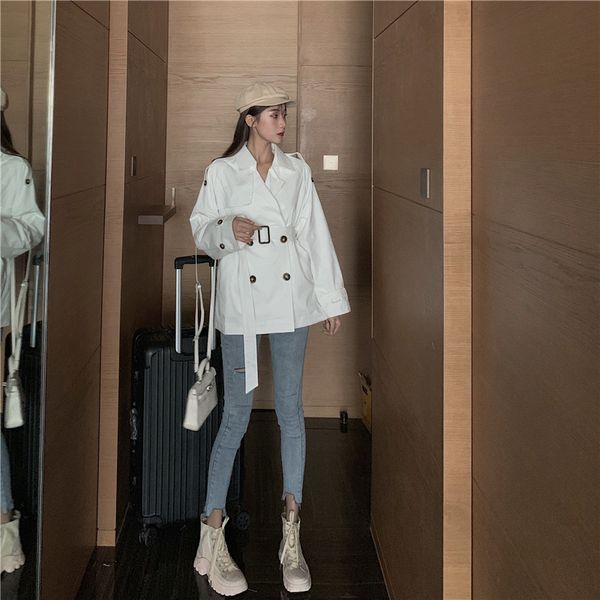 

2020 new style, all-around, small, tall, double breasted windbreaker women's medium long british style coat women, Tan;black