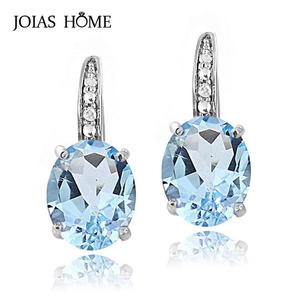 

joiashome classic 100% real silver women earrings with egg shape blue sapphire gemstones elegant lady party wholesale gift, Golden;silver