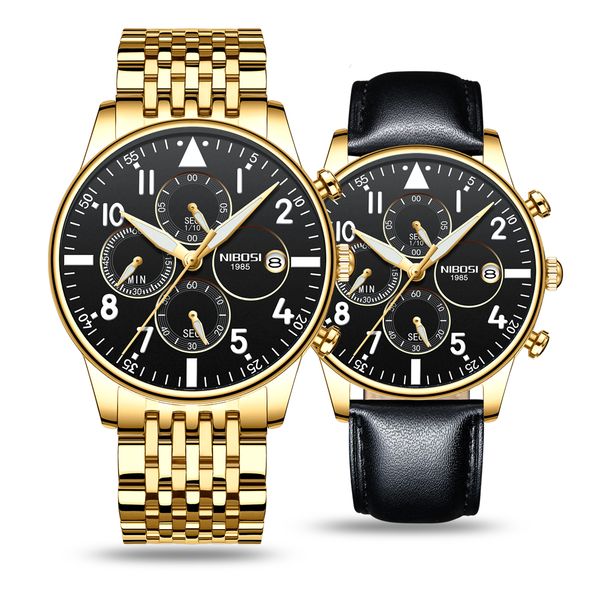 

NIBOSI Set Relogio Masculino Chronograph Waterproof Men Fashion Business Watches Date Calendar Mens Quartz Watch, Black