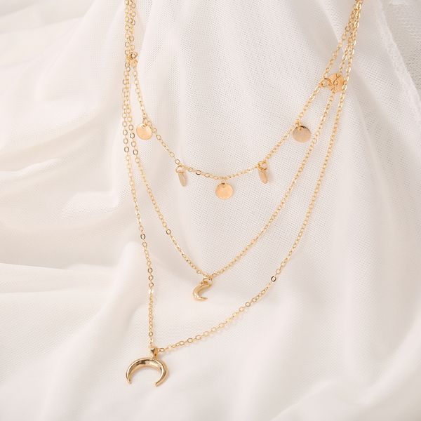 

moon sequins layered necklace, White