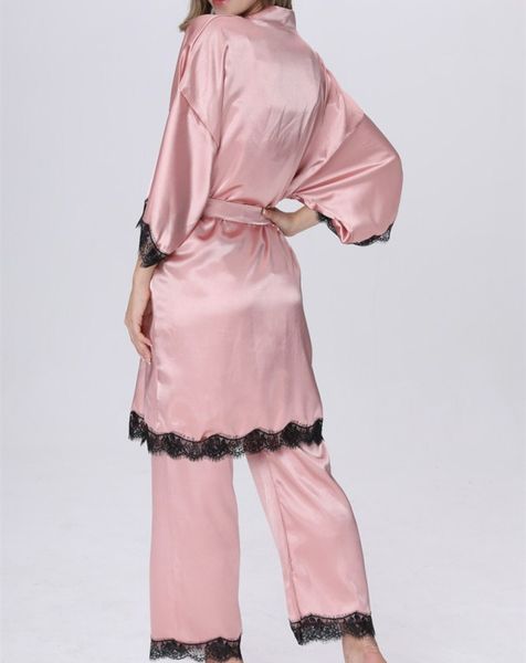 

new arrival female v-neck patchwork lace three piece sleepwear spring summer mini robes pajama sets, Blue;gray