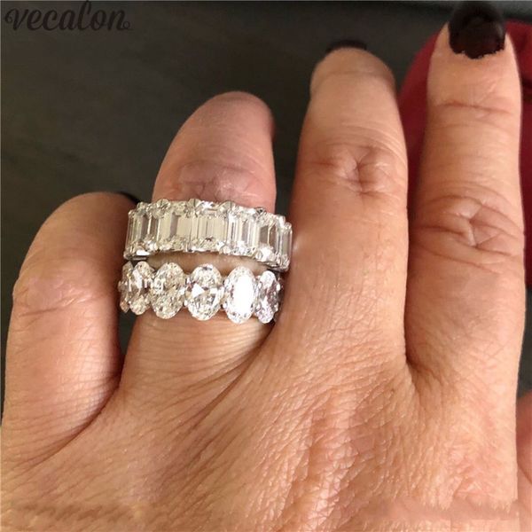 

vecalon classic promise ring 925 sterling silver oval emerald cut 5ct 5a cz party wedding band rings for women bridal jewelry, Slivery;golden